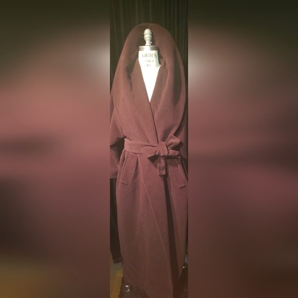 Vintage 100% cashmere rich chocolate brown wraparound huge collar 2XL maxi coat - Picture 4 of 16